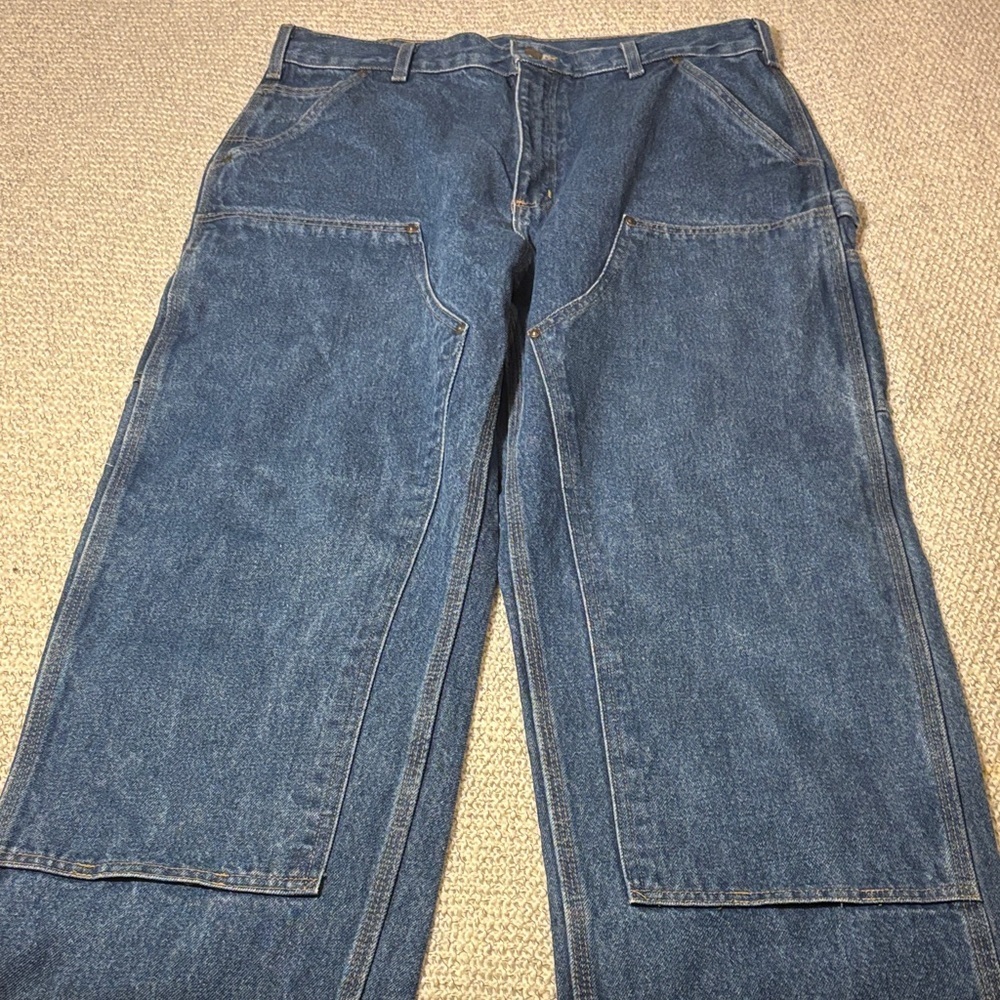 Carhartt Carpenter Relaxed Fit Dungaree Dark Blue Jeans Vintage - Picture 3 of 11
